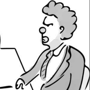 A clown sitting at a desk