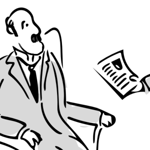 A seated man with a moustache is handed a document